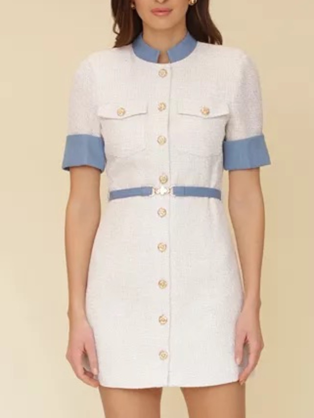 Avec Les Filles Women's Belted Denim-Trim Cotton Shirt Dress